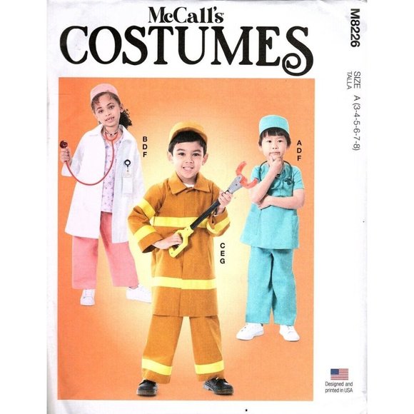 McCalls Costumes M8226 Child Fire Fighter Doctor Scrubs Sewing Pattern New - Picture 1 of 3